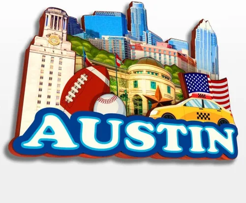 Vista 8 de Imán de madera para nevera de Austin, Texas, Estados Unidos, América, colección de madera 3D, hecho a mano, recuerdos de la ciudad, para viajes