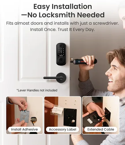 Vista 9 de DESLOC B200 - Cerradura inteligente de puerta con control de aplicación, cerrojo de entrada sin llave para puerta delantera, bloqueo automático