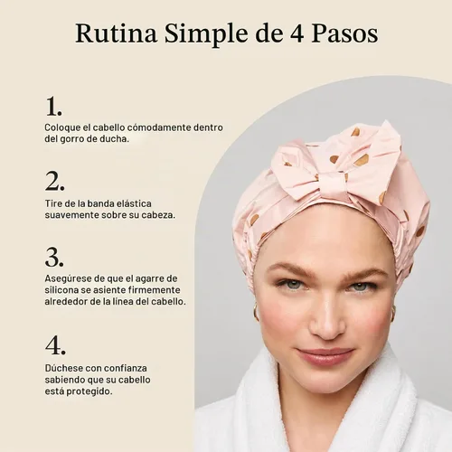Vista 7 de Gorra de ducha Kitsch Luxe, reutilizable e impermeable, resistente al moho, forrada y acondicionada Blush Dot