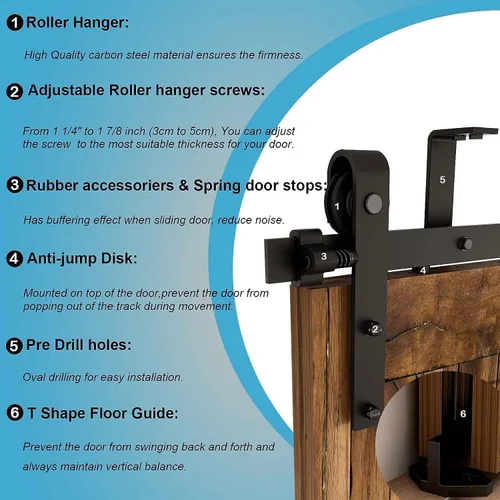 Vista 4 de CCJH Kit de herrajes para puerta corrediza de granero de 4 pies, sistema de soporte en forma de L de techo bajo para puerta de madera individual