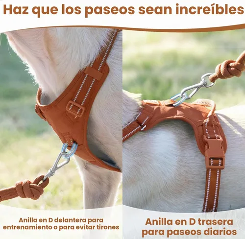 Vista 4 de Arnés sin tirones para perro, chaleco reflectante para cachorros para perros pequeños, medianos y grandes (marrón carmelo, L)