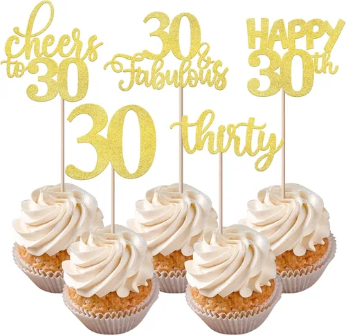 Vista 66 de Rsstarxi Paquete de 30 adornos para cupcakes de 6º cumpleaños con purpurina negra de seis Hello 6 para cupcakes Cheers to 6 años de edad