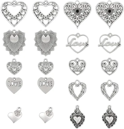 Vista 9 de SUNNYCLUE 1 caja de 26 dijes chapados en oro real de 18 quilates con letras de corazón a granel del alfabeto para pulseras, collares, dijes de copa