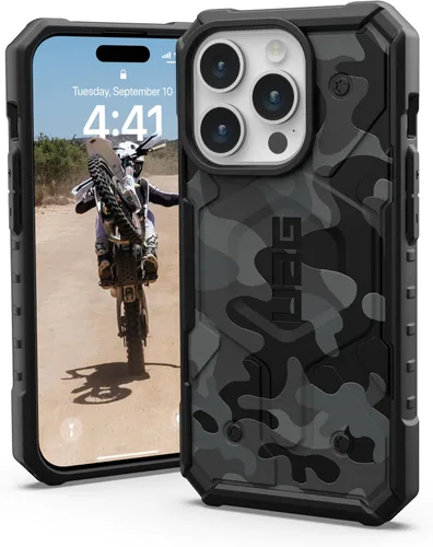Vista 17 de URBAN ARMOR GEAR UAG Funda [Versión Actualizada] Compatible con iPhone 15 Pro 6.1" Pathfinder Transparente Ceniza/Negro Imán Integrado Compatible
