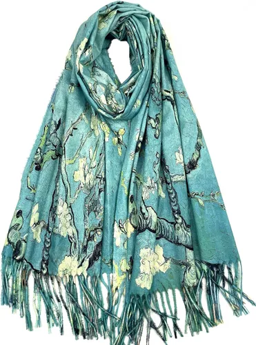 Vista 17 de VENVSBEE Reversible Scarf Soft Large Shawl Wrap Blanket Double Sided Art Print Warm Stoles Klimt Van Gogh Gifts Arte 01