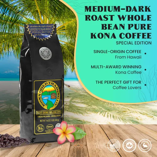Vista 2 de Kona Gold UltraViolet Blu Light - Edición especial biodinámica Granos de café enteros orgánicos recién tostados Hecho de granos Kona hawaianos