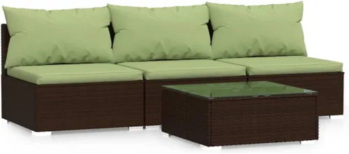 Vista 17 de 3-Seater Outdoor Rattan Sofa with Green Cushions, Brown PE Rattan Modular Design with Steel Frame, Five Back Pillows and Flat Surface for Drinks
