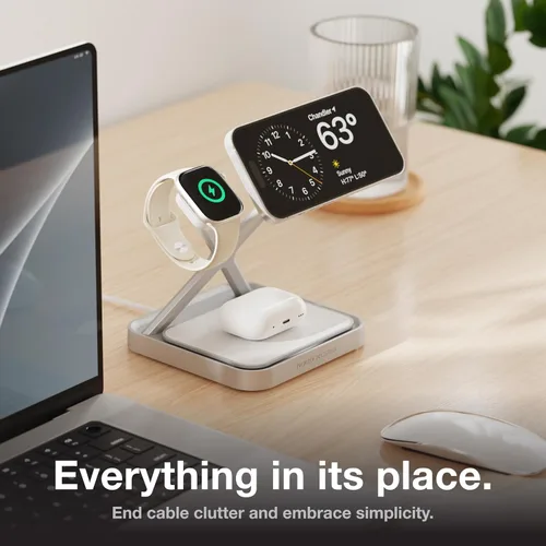 Vista 3 de NOCO XGrid XDS3: soporte de carga inalámbrico 3 en 1 - Estación de carga para iPhone, Apple Watch y AirPods - Compatible con MagSafe, certificado
