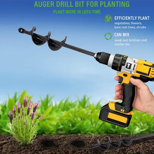 Vista 2 de Broca de taladro para plantar – 1.6 x 9 pulgadas y 1.6 x 16 pulgadas para jardín con agujero en espiral para plantar bulbos, flores, plantación