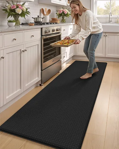 Vista 8 de Color&Geometry - Tapete antifatiga acolchado para la cocina para el piso - 24"x94", ancho, fácil de limpiar, a prueba de agua y aceite, Negro