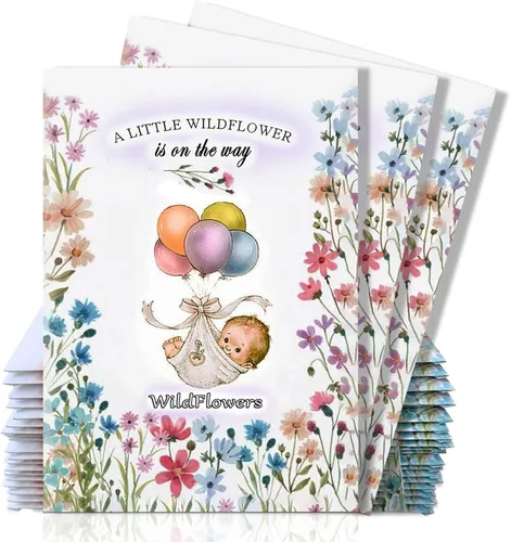 Vista 9 de Paquete de 20 paquetes prellenados de mezcla de semillas de ramo para niñas y niños, regalos de fiesta de baby shower, anuncios de bebé