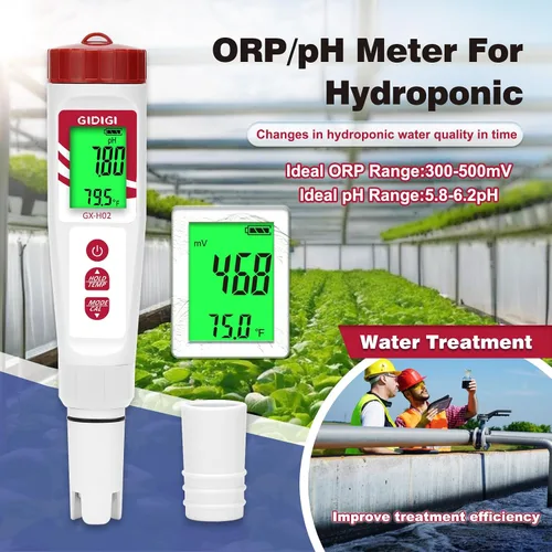 Vista 5 de Probador de agua de hidrógeno, medidor de ORP GIDIGI - Medidor digital de pH para probar agua potable, detector electrónico de temperatura de pH PPM