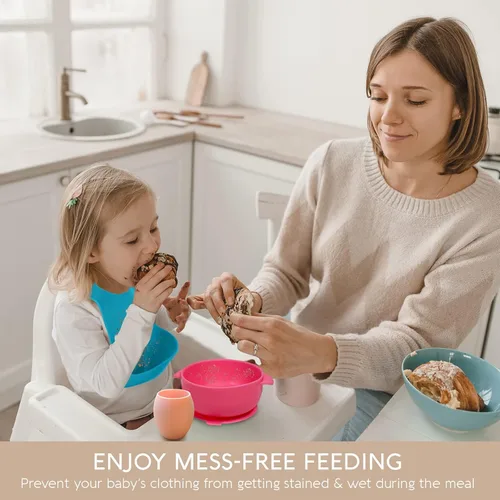 Vista 5 de Sperric Baberos de silicona para bebé, babero de silicona suave con atrapasador de alimentos y material impermeable, ajuste ajustable para bebés