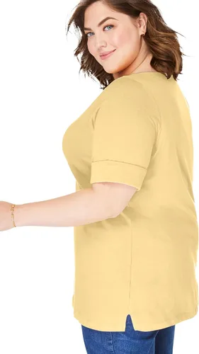 Vista 4 de Woman Within Camiseta perfecta con cuello de barco y mangas con codo y talla grande para mujer