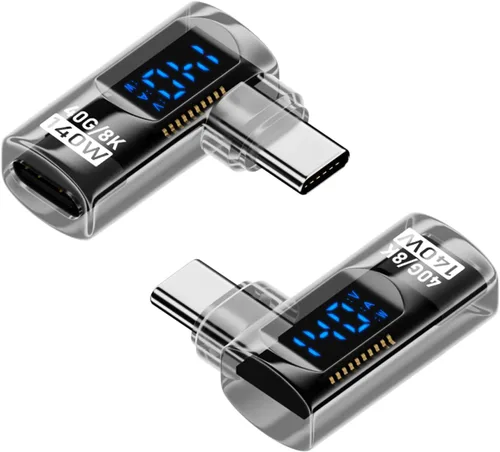 Vista 7 de Jadebones Paquete de 2 adaptadores USB C con pantalla digital, conector USB-C macho a hembra de 180 grados de 140 W para interruptor, iPhone 16/15