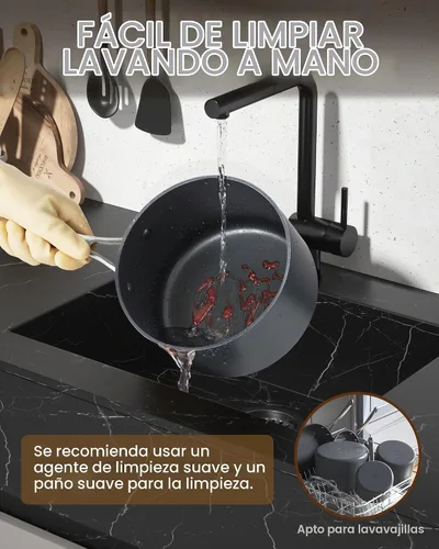 Vista 7 de Cooks Standard NC-00340 – Sartén con tapa de grado Premium, anodizado, sólido, antiadherente, Negro