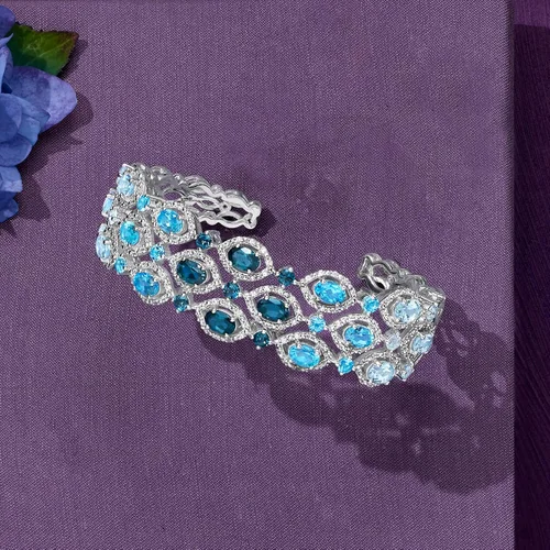 Vista 3 de Ross-Simons Pulsera de plata de ley con topacio azul tonal de 8,90 quilates y circonita blanca de 1,00 quilates