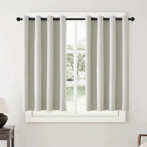 Vista 123 de ChrisDowa Cortinas 100% Opacas de Abedul Sólido de 45 Pulgadas de Largo, 2 Paneles para Dormitorio y Sala de Estar, Estilo Granja Oscurecedoras