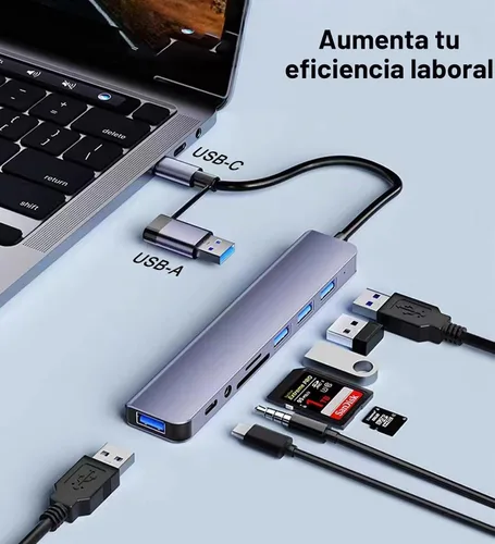 Vista 2 de Hub USB C Hub USB 3.0 con lector de tarjetas SD/TF, conector auxiliar de auriculares de 0.138 in, divisor USB 8 en 1 para MacBook Pro Air, XPS