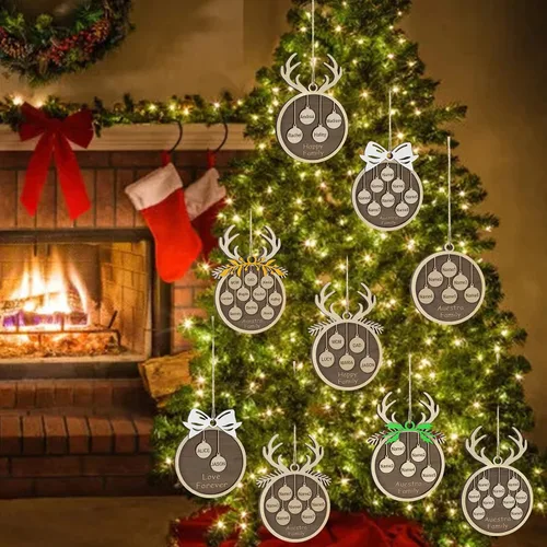 Vista 7 de Adornos de Navidad personalizados familiares de 1, 2, 3, 4, 5, 6, 7, 8, 9, 10, adornos de madera personalizados, decoraciones de Navidad, regalos
