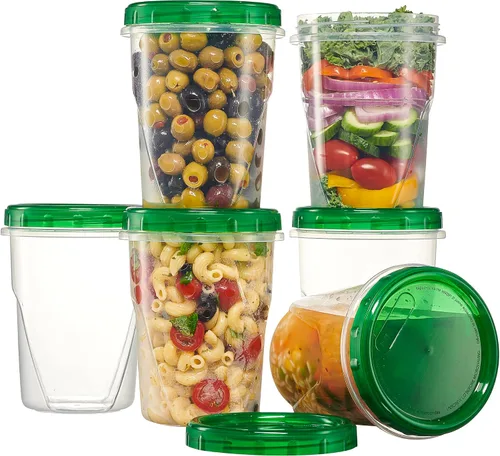 Vista 16 de PLASTICPRO Paquete de 6 recipientes de almacenamiento de alimentos con tapa giratoria con rosca verde, recipientes reutilizables de 4 onzas