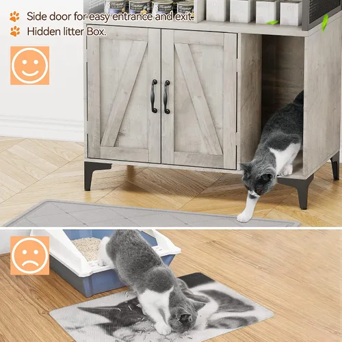 Vista 7 de Caja de arena para gatos con almacenamiento de estantes, muebles ocultos, gran caja de arena oculta para gatos, almacenamiento de madera para baño