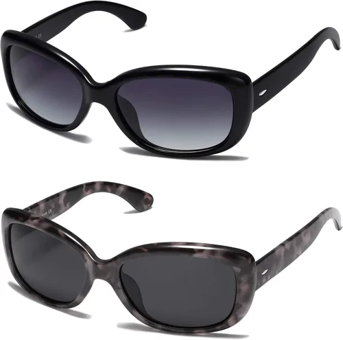 Vista 2 de SOJOS Gafas de sol cuadradas vintage para mujer con protección UV polarizada, marco Havana