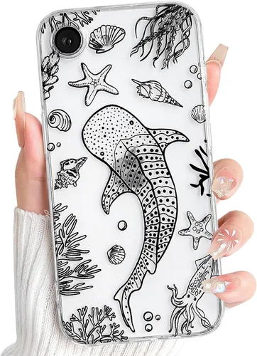 Vista 35 de NITITOP Funda para iPhone 13 Clear Sea Animal - Pez negro Pescado Negro