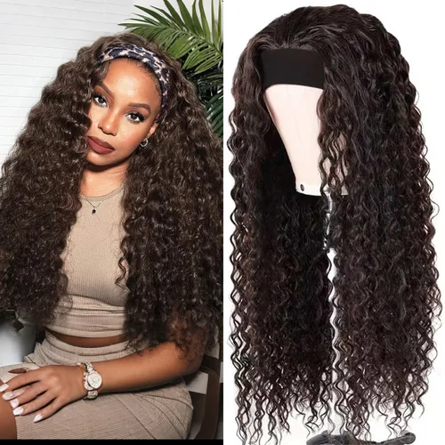 Vista 11 de Peluca con Diadema de Cabello Virgen Rubio Degradado con Ondas Profundas, Pelucas de Cabello Virgen de 8 Pulgadas, Sin Encaje Frontal para Mujeres