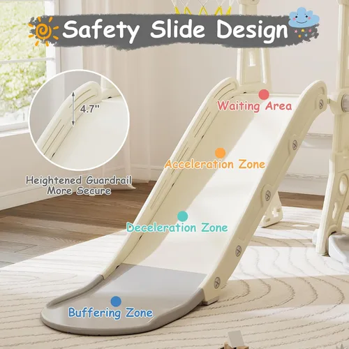 Vista 4 de DOREROOM Tobogán, columpio y tobogán para niños pequeños de 1 a 2 años con aro de baloncesto, telescopio para interiores y exteriores, parque