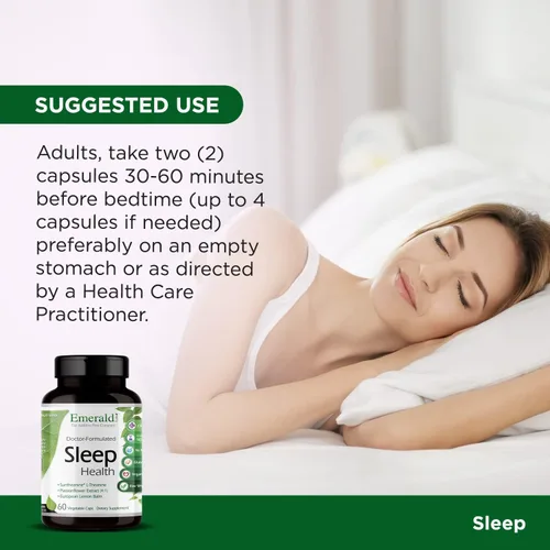 Vista 5 de Emerald Labs Sleep Health - Suplemento de apoyo para el sueño con suntheanina L-teanina, melatonina, bálsamo de limón europeo y pasiflora - Sin
