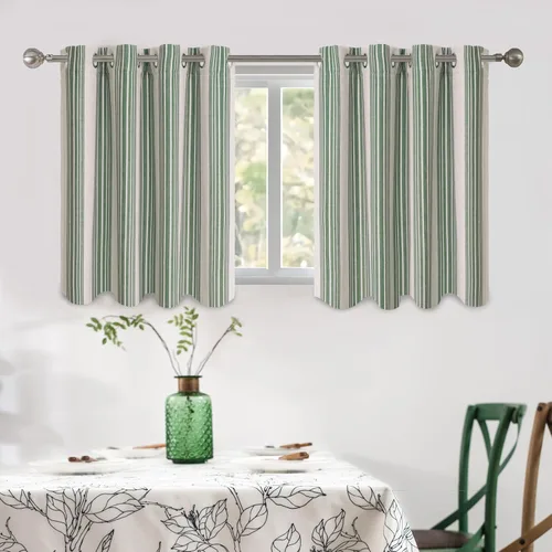Vista 48 de DriftAway Chris Linen - Cortinas opacas con capa térmica y reductora de sonido, 63 pulgadas de largo para dormitorio, cortinas estampadas a rayas