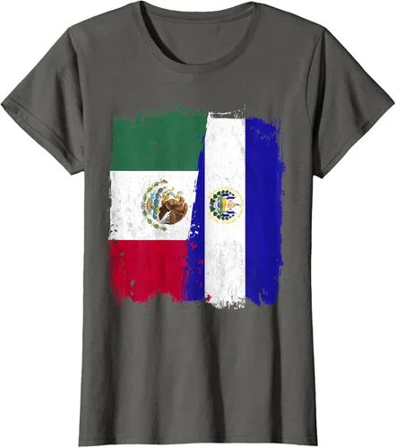 Vista 9 de Camiseta con la bandera mexicana de El Salvador con la mitad de la bandera mexicana de El Salvador