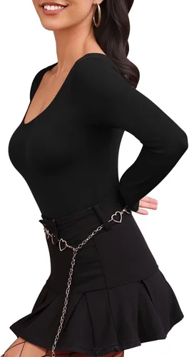 Vista 3 de MANGOPOP Body básico de manga larga con cuello redondo para mujer