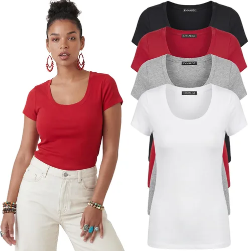Vista 126 de Emmalise - Camiseta de manga corta para mujer, cuello redondo, estilo básico, pack de valor, tallas junior y grandes
