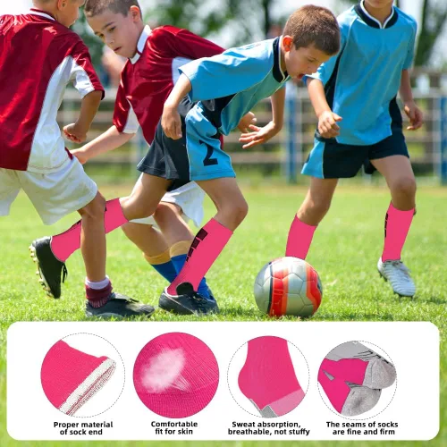 Vista 6 de ZEPOHCK Calcetines deportivos de fútbol para niños, 2 pares de calcetines altos hasta la rodilla para niños y niñas para zapatos de talla 3-6.5