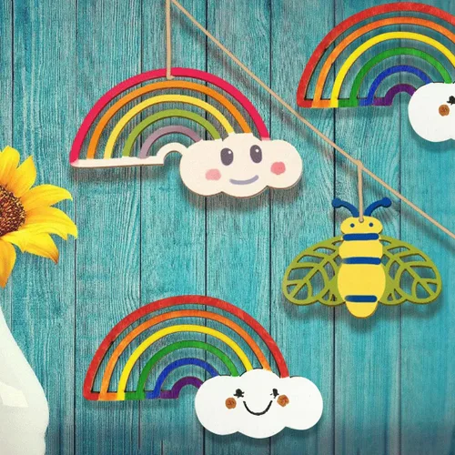 Vista 6 de 30 piezas de madera de arco iris, manualidades, recortes de madera sin terminar, discos de madera para proyectos de bricolaje para niños, decoración