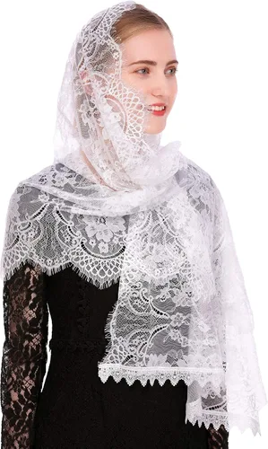 Vista 5 de PAMOR Velo de capilla rectangular de encaje español velos florales de Mantilla envolvente chal de masa cubierta de cabeza