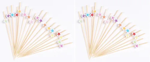 Vista 20 de PuTwo palillos de cóctel hechos a mano 300 unidades palillos de cóctel de bambú natural con cuentas cúbicas en los extremos, ecológicos, pinchos