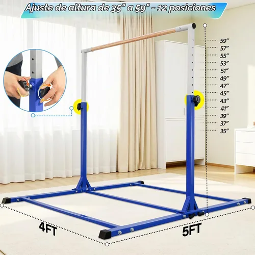 Vista 2 de Seliyoo Gymnastics Bar for Kids Teenagers Ages 3-18 Azul-Mat