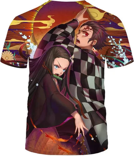 Vista 2 de Girren Summer Anime Demon Slayer Kamado Nezuko 3D T-Shirt Casual Round Neck Fashion Digital Printing T-Shirts