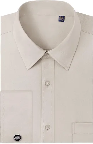 Vista 7 de J.VER Camisas de vestir con puños franceses para hombre, ajuste regular Verde militar
