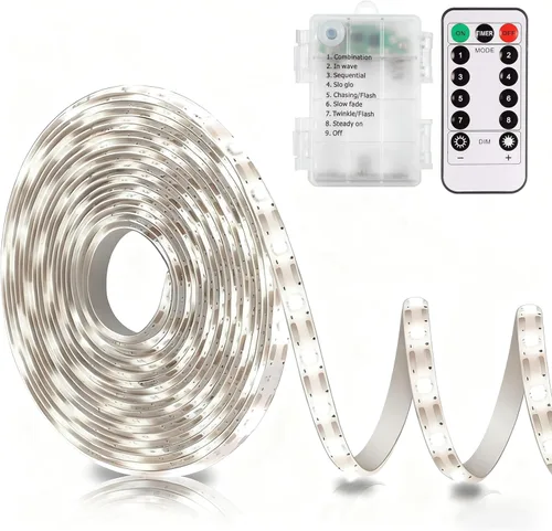 Vista 23 de echosari Tira de luces operadas por batería, 16.5 pies, 150 LED 2835 SMD, tiras de luces para armario con control remoto para dormitorio, cocina