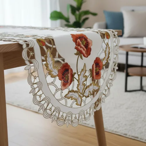 Vista 5 de Arzoe Camino de mesa de encaje con flores europeas vintage, corredores elegantes, decoración de mesa de armario y comedor (borgoña, 16×59 pulgadas)