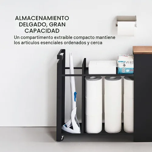 Vista 5 de YAMAZAKI Home Armario de almacenamiento extraíble para baño con parte Negro