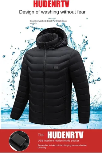 Vista 7 de HUDENRTV Unisex Heated Hoodie,Heated Jacket 9 Heating Zones Heated Coat Detachable Hood,Heated Coat with 3 Heating Levels