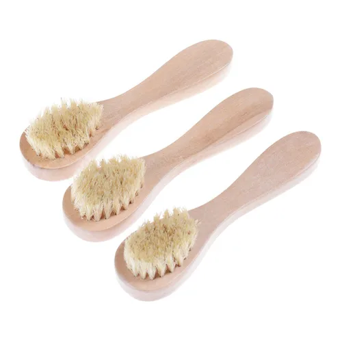 Vista 3 de Cepillo de limpieza facial para exfoliación facial, cepillo de cerdas naturales para cepillado en seco, juego de 3 unidades de limpieza de piel