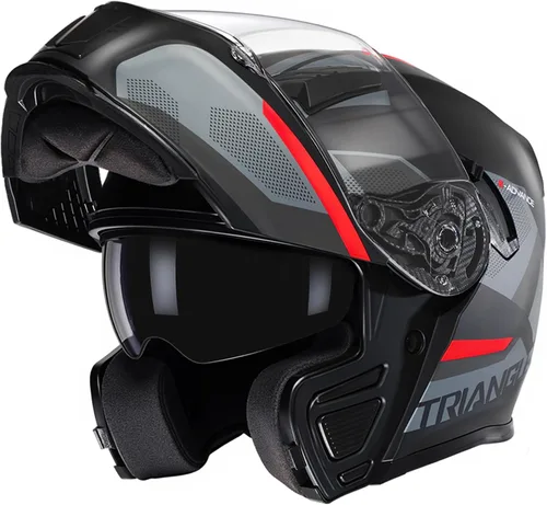 Vista 10 de TRIANGLE Casco modular abatible, doble visera de cara completa aprobado por DOT para adultos Features quick-release inner sunshield, custom-fit