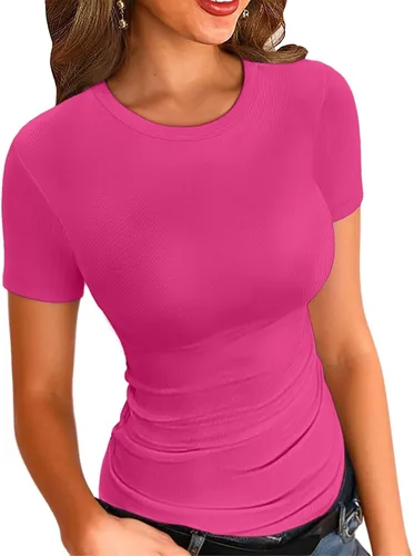 Vista 10 de VICHYIE Fall Clothes Womens Crewneck Ribbed Long Sleeve Shirts Slim Fitted Tee Casual Basic Tshirt Top Negro