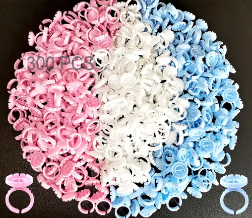 Vista 10 de 300 anillos de pegamento para pestañas, anillos de pegamento inteligentes para extensiones de pestañas, anillos desechables para suministros de Rosa
